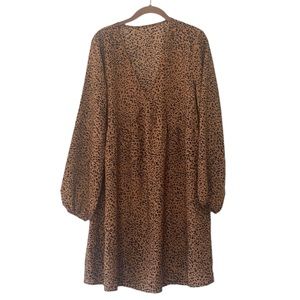Shein Allover Animal Print V-Neck Smock Boho Short Dress Long Sleeves Large
